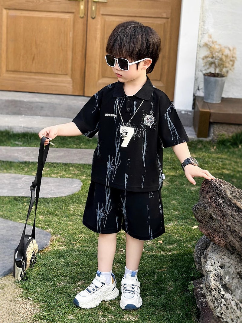 Boys Summer Clothes Summer Kidsren'S Sports Clothes Trendy Cool Handsome Baby Summer Short-Sleeved Polo Shirt Suit - Image 5