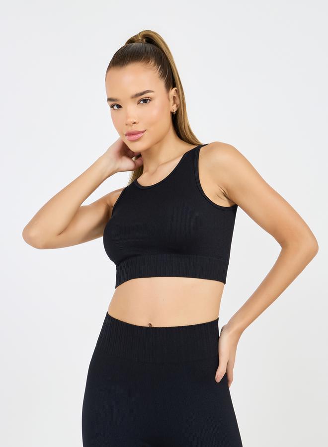 Styli Round Neck Rib Sports Bra & Leggings Set - Image 2