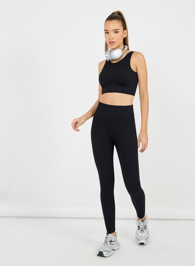 Styli Round Neck Rib Sports Bra & Leggings Set - Image 1