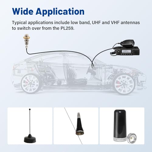 Anina NMO Connector NMO to UHF PL259 Coax Adapter Kit Low Loss Assembly with NMO Antenna Mount Cap for Vehicle VHF UHF Ham Two Way Radio Antenna 5/8 Through Hole 1.8 inch Stud - Image 4