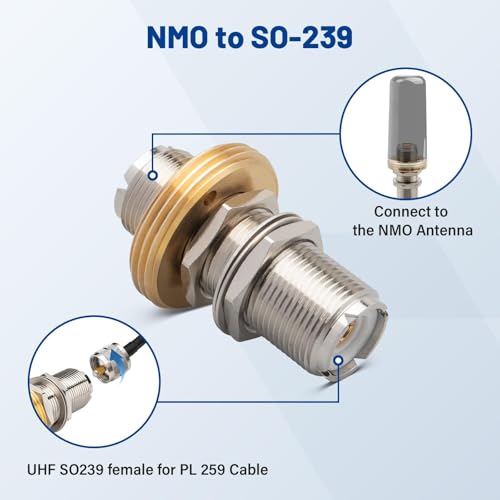 Anina NMO Connector NMO to UHF PL259 Coax Adapter Kit Low Loss Assembly with NMO Antenna Mount Cap for Vehicle VHF UHF Ham Two Way Radio Antenna 5/8 Through Hole 1.8 inch Stud - Image 2