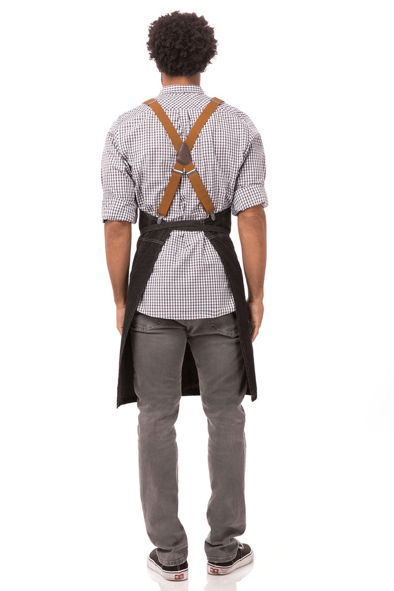 Chef Works Unisex Berkeley Bib Apron, Black W/Desert Sand Suspenders, One Size - Image 3