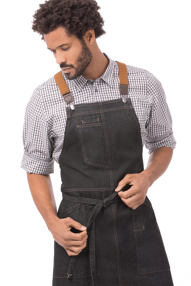 Chef Works Unisex Berkeley Bib Apron, Black W/Desert Sand Suspenders, One Size - Image 2