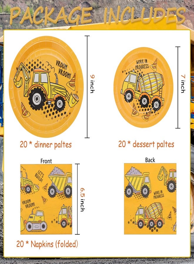 DYLIVeS 60 Pcs Construction Birthday Party Plates and Napkins Kit, Construction Theme Tableware Set Dump Truck Party Table Decorations Supplies, Disposable 9'' and 7'' Paper Plates, Napkins, Serves 20 - Image 2