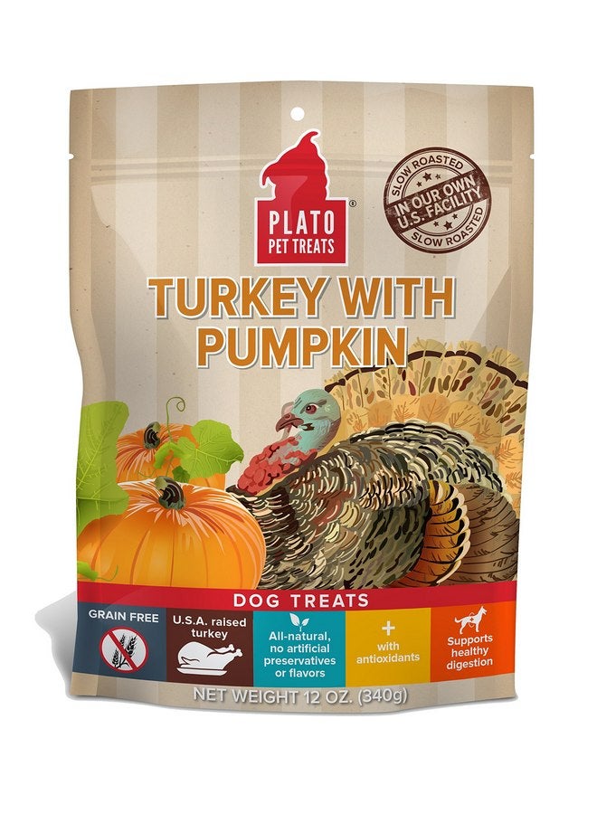 PLATO, Pet Treats, Original Real Strips Turkey & Pumpkin 12oz - Image 1