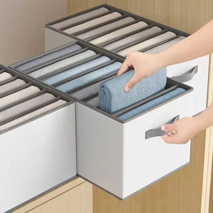 FOLDABLE PRINTED CLOTHES 8 COMPARTMENT ORGANIZER FOR WARDROBE IDEAL FOR JEANS PENT TSHIRTS SWEATER LEGGINS STORAGE BOX WITH BIN DUAL HANDLES COTTON WITH 1 PACK OF 3 PCS MULTICOLOR