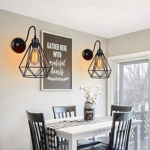 Groeien Antique Decorative Diamond cage Wall Lamp Pendant Hanging Indoor Outdoor Light (Black, Bulb not Included,Metal) - Image 5