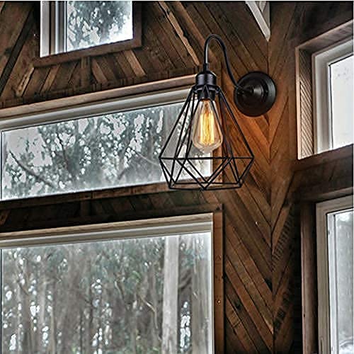 Groeien Antique Decorative Diamond cage Wall Lamp Pendant Hanging Indoor Outdoor Light (Black, Bulb not Included,Metal) - Image 3