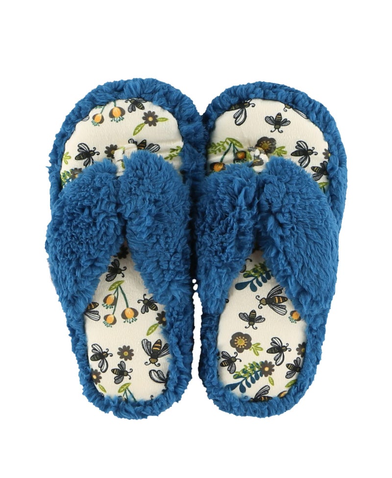 Lazy One Spa Flip-Flop Slippers for Women, Fuzzy House Slippers, Queen Bee, Blue (Large/X-Large) - Image 1