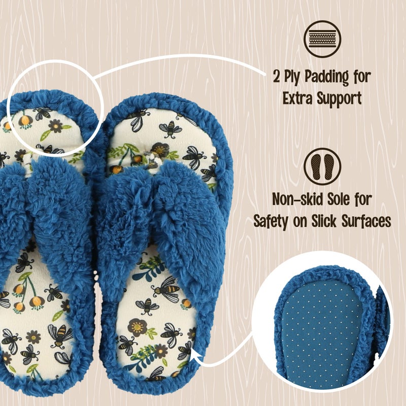 Lazy One Spa Flip-Flop Slippers for Women, Fuzzy House Slippers, Queen Bee, Blue (Large/X-Large) - Image 4