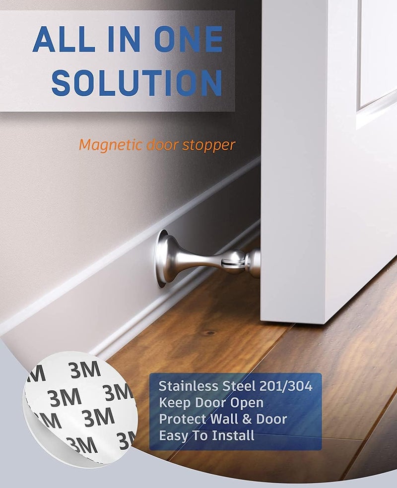 قاعدة باب مغناطيسية من الفولاذ المقاوم للصدأ 201 حاملة باب بدون حفر مع شريط لاصق 3م براغي لتثبيت أقوى على الحائط والأرضية لفتح الباب - Image 2