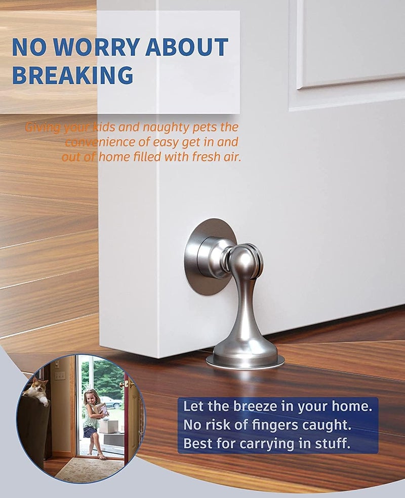 قاعدة باب مغناطيسية من الفولاذ المقاوم للصدأ 201 حاملة باب بدون حفر مع شريط لاصق 3م براغي لتثبيت أقوى على الحائط والأرضية لفتح الباب - Image 3