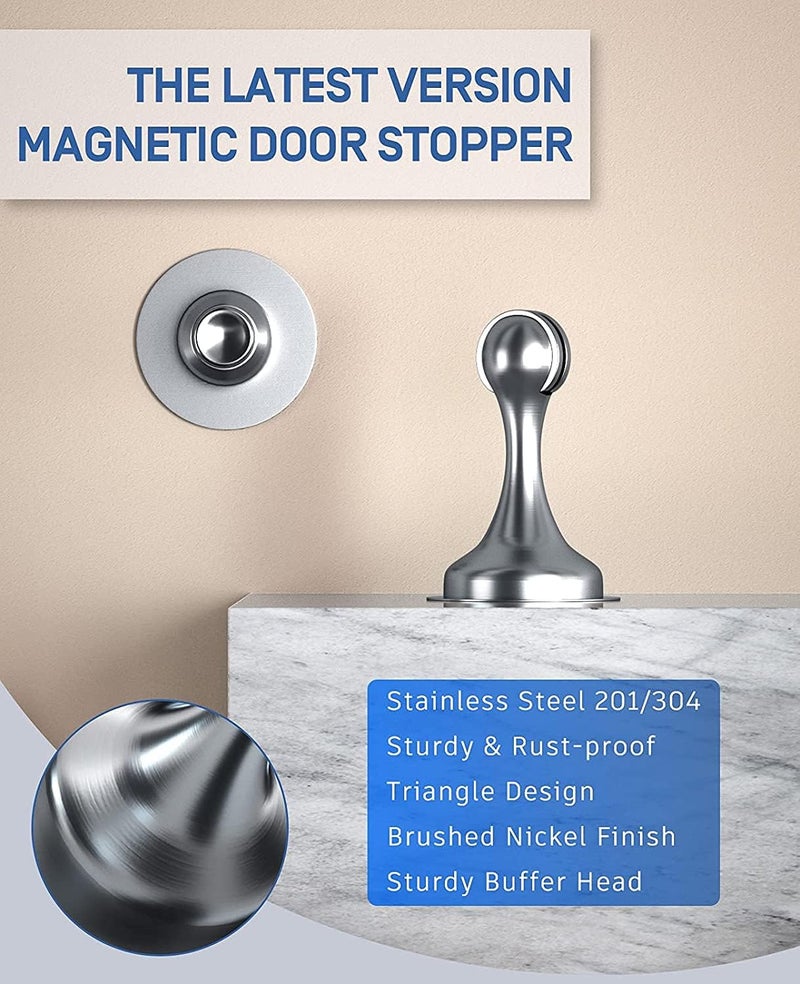 قاعدة باب مغناطيسية من الفولاذ المقاوم للصدأ 201 حاملة باب بدون حفر مع شريط لاصق 3م براغي لتثبيت أقوى على الحائط والأرضية لفتح الباب - Image 5