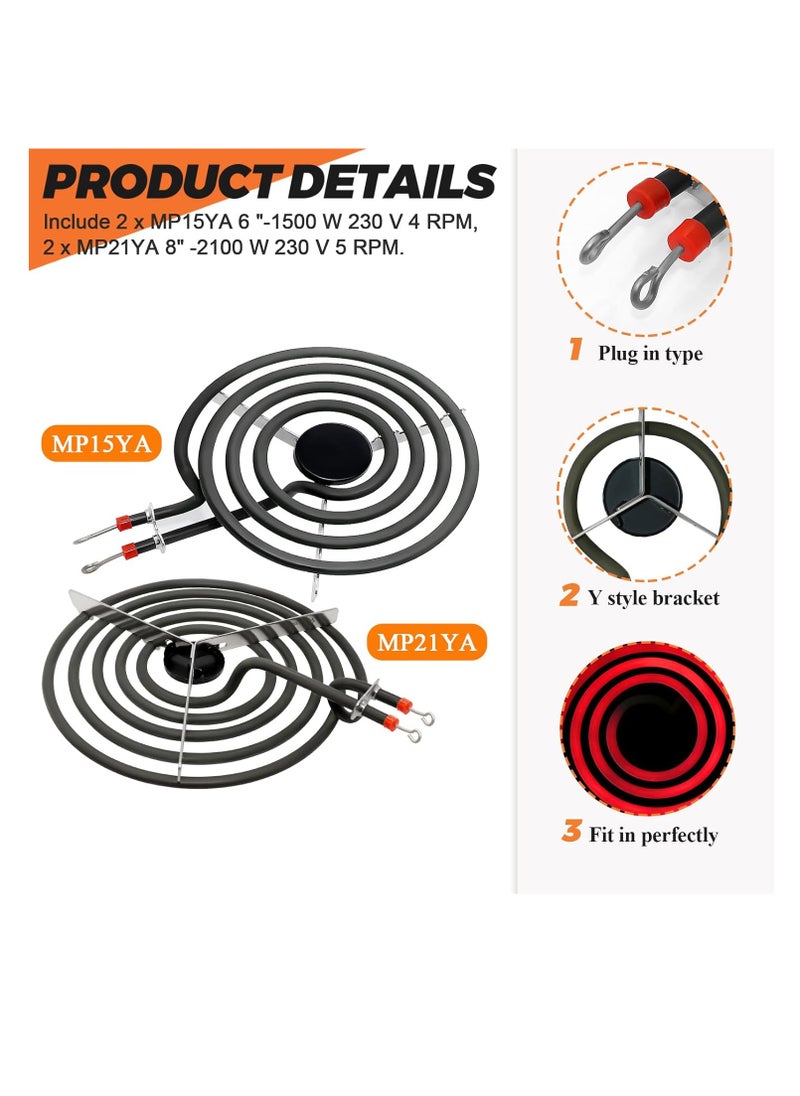 McDou - 4pcs MP22YA Electric Range Burner Element Unit Set  Replacement for Ken-more、Whirlpool、May-tag、Hardwick、Norge Ranges/Stoves  Package Include 2 pcs MP15YA 6" and 2 pcs MP21YA 8" - Image 1