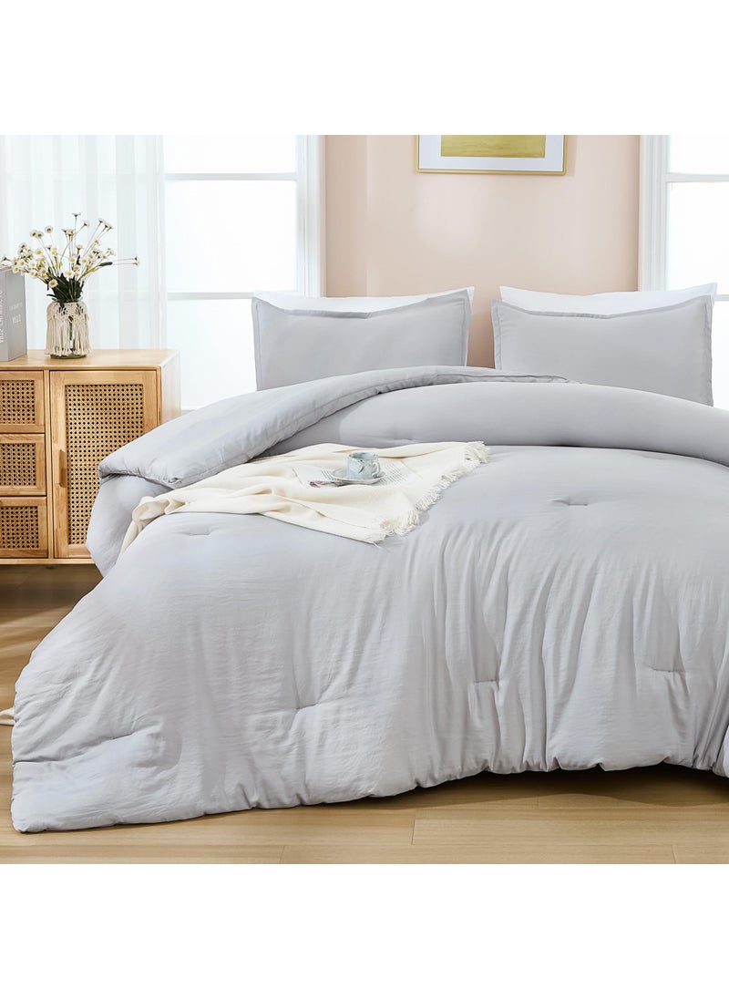 Andency Andency Light Grey California King Comforter Set - 7 Pieces Gray Cal King Bedding Comforter Sets  Summer Plain Soft Lightweight Comforter with Fitted Sheets  Flat Sheets  Pillowcases & Shams  - Image 1