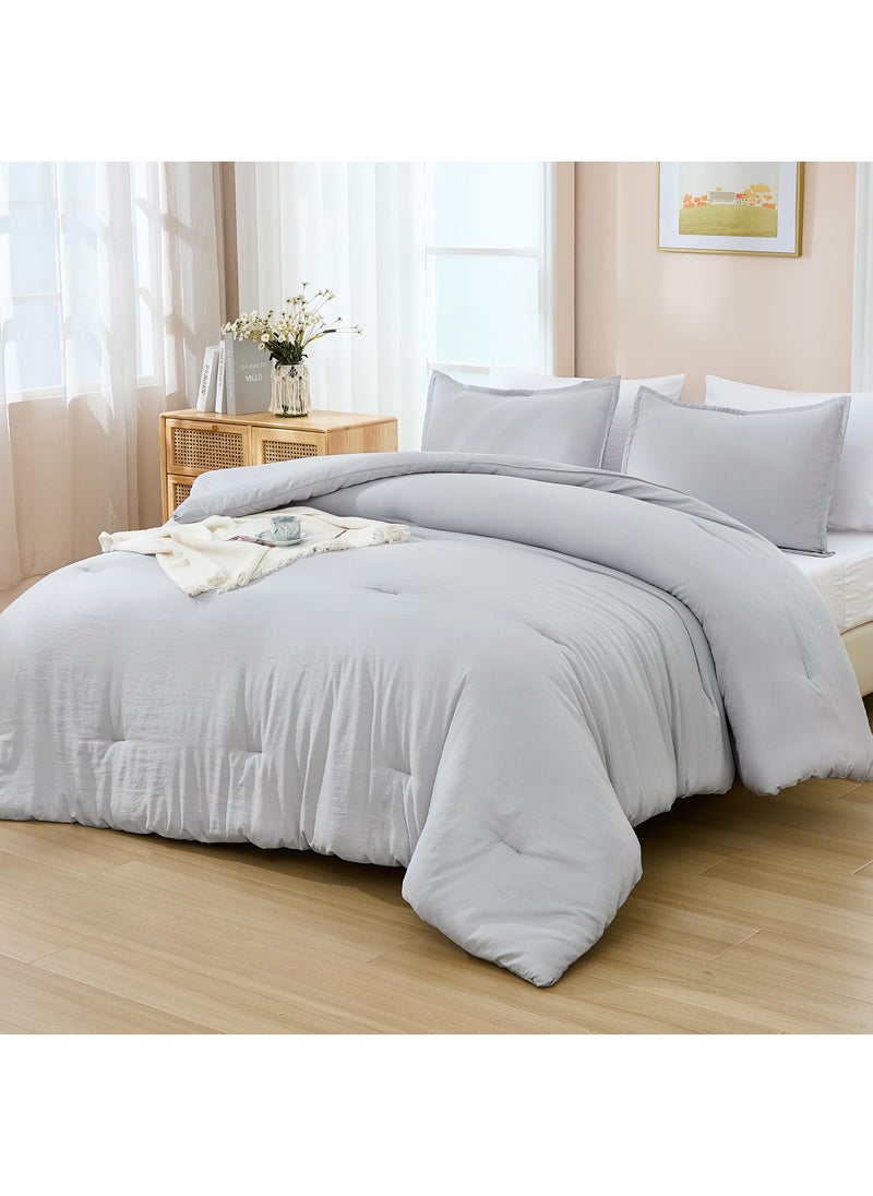 Andency Andency Light Grey California King Comforter Set - 7 Pieces Gray Cal King Bedding Comforter Sets  Summer Plain Soft Lightweight Comforter with Fitted Sheets  Flat Sheets  Pillowcases & Shams  - Image 2