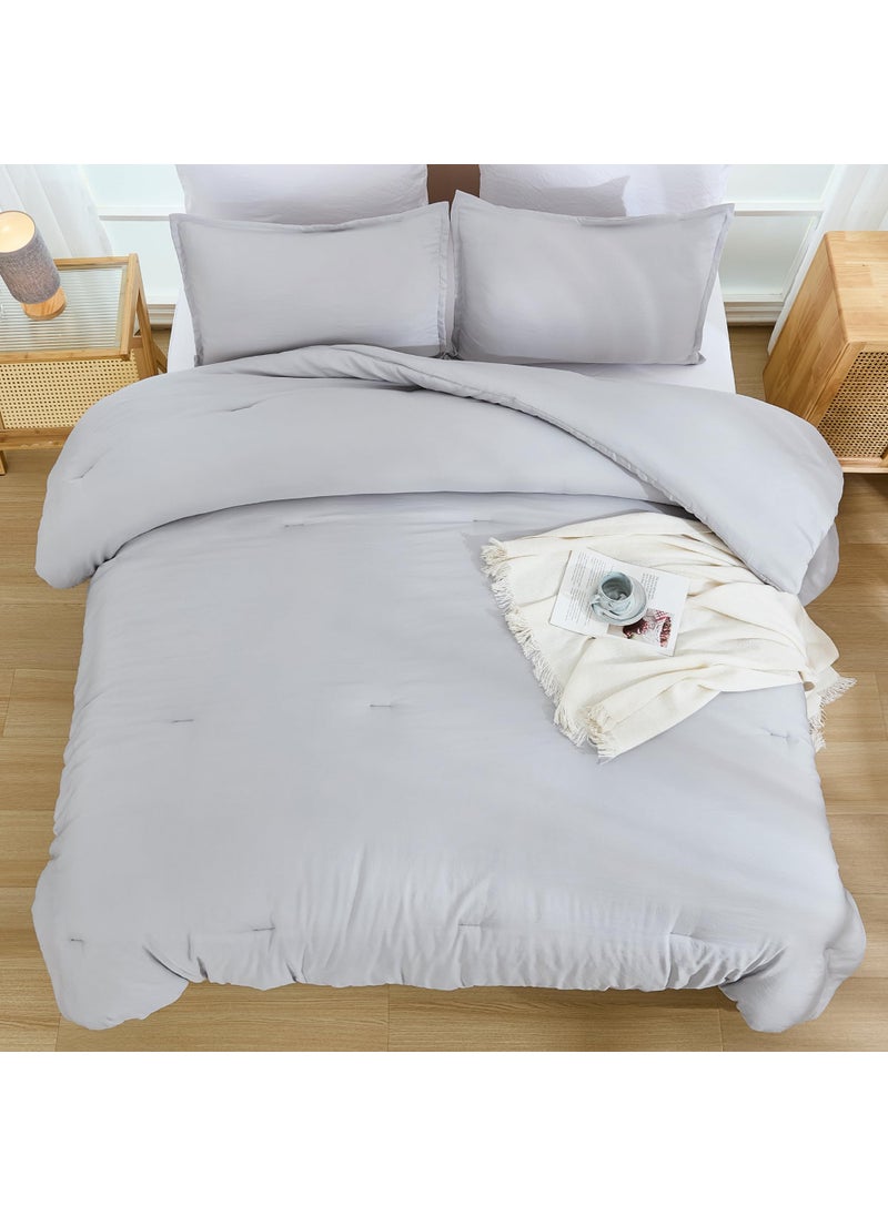 Andency Andency Light Grey California King Comforter Set - 7 Pieces Gray Cal King Bedding Comforter Sets  Summer Plain Soft Lightweight Comforter with Fitted Sheets  Flat Sheets  Pillowcases & Shams  - Image 3