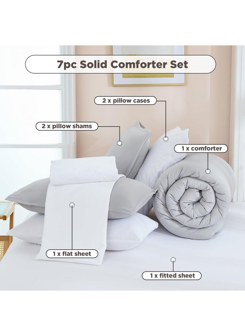 Andency Andency Light Grey California King Comforter Set - 7 Pieces Gray Cal King Bedding Comforter Sets  Summer Plain Soft Lightweight Comforter with Fitted Sheets  Flat Sheets  Pillowcases & Shams  - Image 5