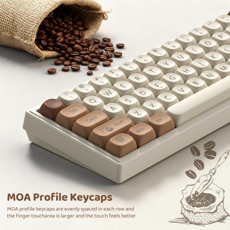 dagaladoo Cute Brown PBT Keycap Set,Coffee cat MOA Profile Keycaps 60 75 100 Percent,Dye-Sub 134-key Custom Keyboard Keycap for 100% 75% 65% 60% TKL US Layout Mechanical Keyboard - Image 4