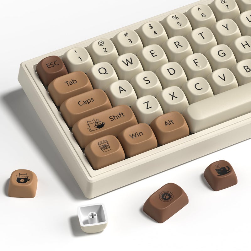 dagaladoo Cute Brown PBT Keycap Set,Coffee cat MOA Profile Keycaps 60 75 100 Percent,Dye-Sub 134-key Custom Keyboard Keycap for 100% 75% 65% 60% TKL US Layout Mechanical Keyboard - Image 5