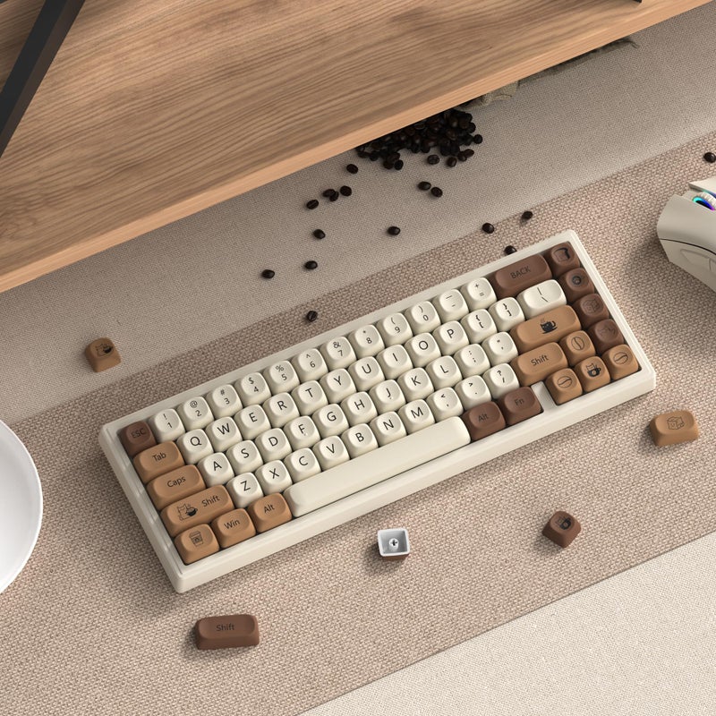 dagaladoo Cute Brown PBT Keycap Set,Coffee cat MOA Profile Keycaps 60 75 100 Percent,Dye-Sub 134-key Custom Keyboard Keycap for 100% 75% 65% 60% TKL US Layout Mechanical Keyboard - Image 3