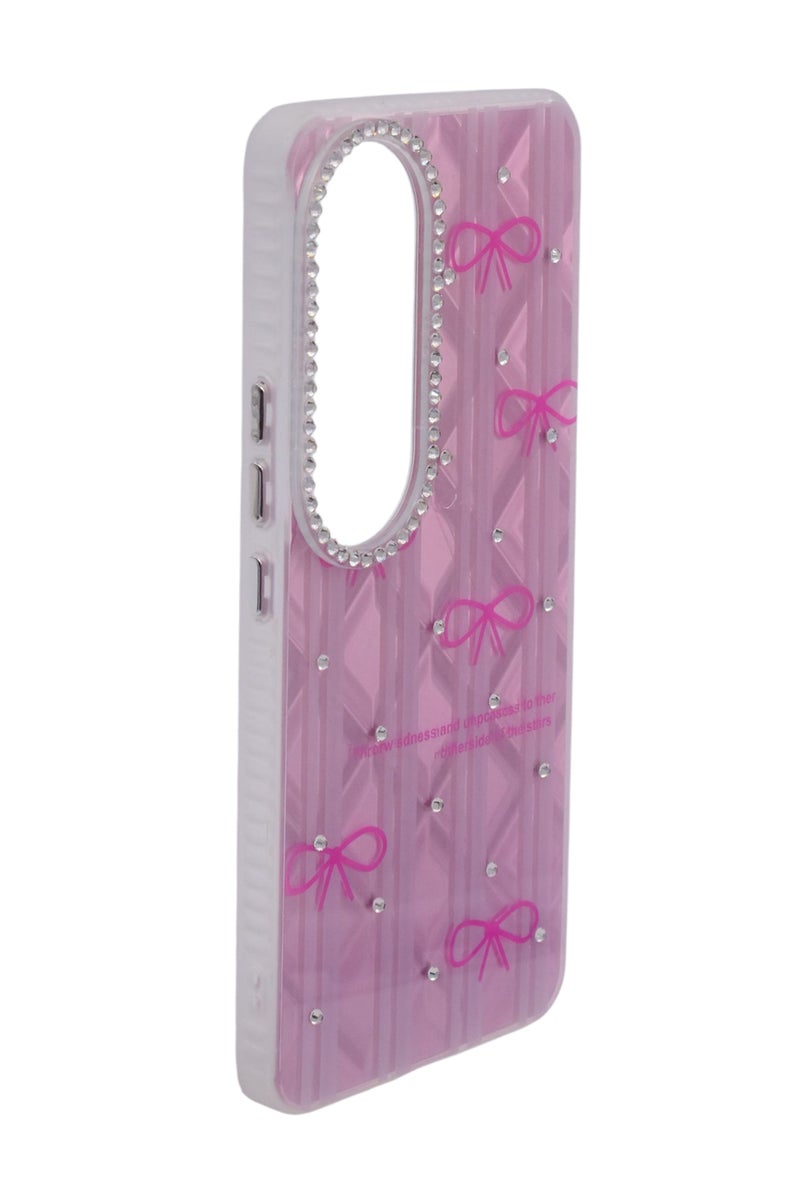 CFS TPU Bows Printed Back Cover Case with Rhinestone Camera Border For Vivo V50 Lite - Pink Transparent - Image 2