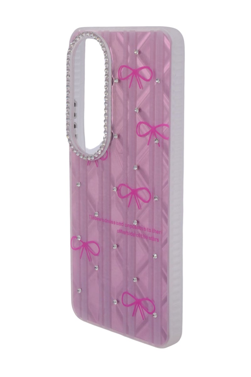 CFS TPU Bows Printed Back Cover Case with Rhinestone Camera Border For Vivo V50 Lite - Pink Transparent - Image 3
