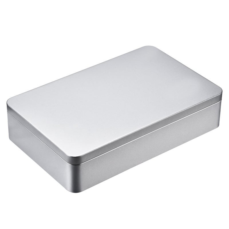Hotop Hotop 1 Pack 85 by 53 by 19 Inch Silver Rectangular Empty Tin Box Containers Gift Jewelery and Storage Tin Kit Home Organizer