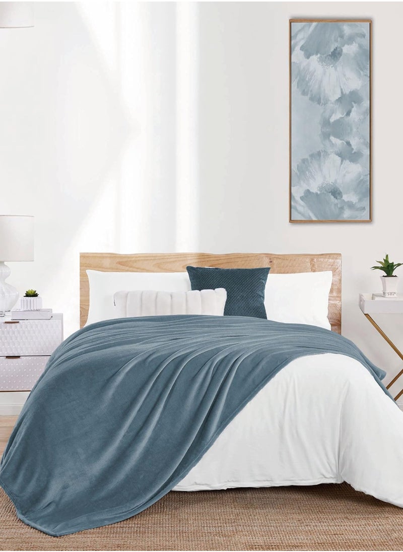 Donetella Fleece Blanket King Size(200 X 240 CM) Super Soft Throw Blanket With 300 GSM Best Lightweight Warm Plush Throws For Bed, Sofa,Couch And Camping,Mist Blue  - Image 1