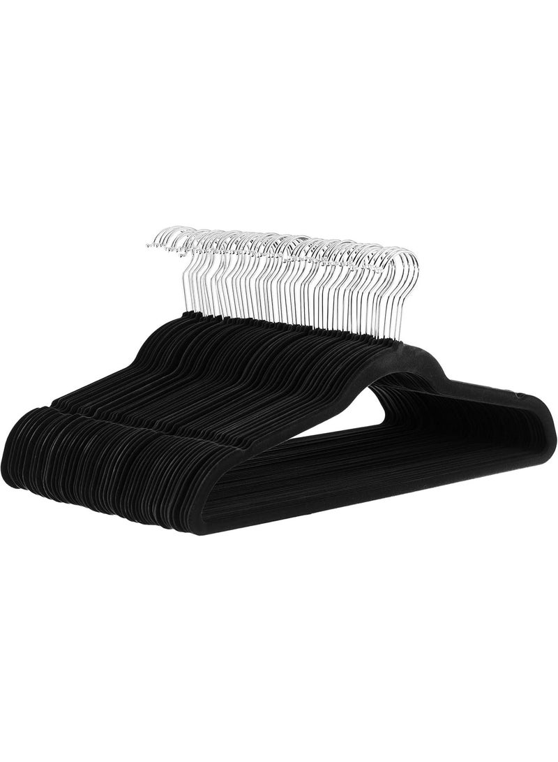 الأم علاقات ملابس HOOJO® Basics Slim Velvet غير قابلة للانزلاق، علاقات موفرة للمساحة للبدلات والقمصان مع خطافات دوارة 360 درجة، وأكتاف مشقوقة، وقضيب للبنطلونات، أسود/فضي - عبوة من 50 قطعة - Image 1