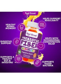Feel Great 365 Prebiotic Fiber Gummies by Feel Great Vitamin Co (60 Gummies) | Helps Improve Digestive Health, Restore Natural Gut Flora, and Support Overall Health & Immunity* | Vegetarian & Vegan Friendly Chew  - Image 2