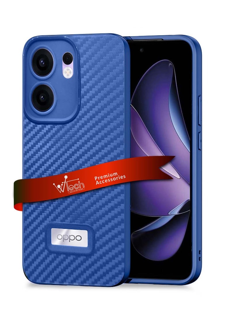 Wtech Oppo Reno13 F 4G/5G 2025 Liquid Silicone Carbon Fiber Texture Case Cover - Navy Blue - Image 1