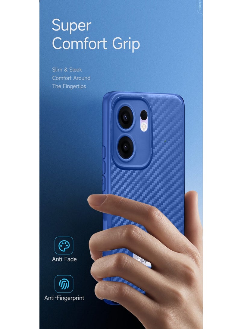 Wtech Oppo Reno13 F 4G/5G 2025 Liquid Silicone Carbon Fiber Texture Case Cover - Navy Blue - Image 2