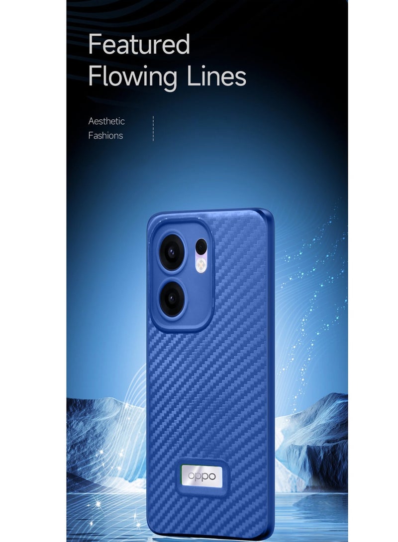 Wtech Oppo Reno13 F 4G/5G 2025 Liquid Silicone Carbon Fiber Texture Case Cover - Navy Blue - Image 3