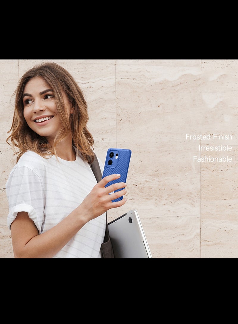 Wtech Oppo Reno13 F 4G/5G 2025 Liquid Silicone Carbon Fiber Texture Case Cover - Navy Blue - Image 5