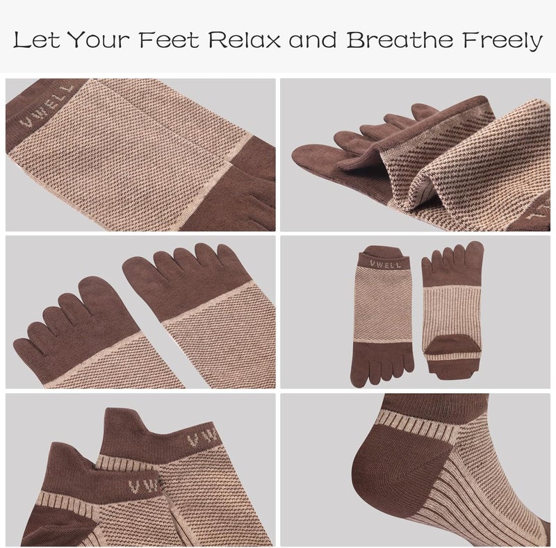 VWELL Store Cotton Toe Socks Five Finger Socks No Show Crew Athletic Running Socks 4 Pairs,Size 7-11 - Image 5