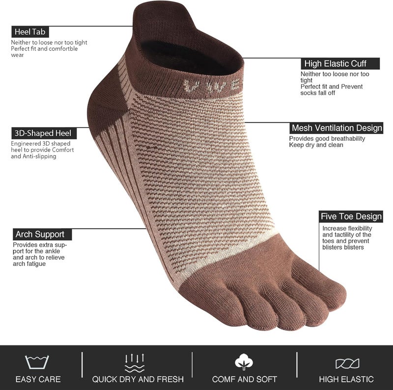 VWELL Store Cotton Toe Socks Five Finger Socks No Show Crew Athletic Running Socks 4 Pairs,Size 7-11 - Image 2