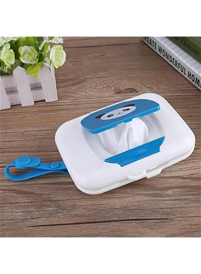 Wet Wipes Storage Box, Baby Portable Wipes Dispenser Travel Refillable Container for Car Bathroom Living Room Outdoor Use (Whiteu0026Blue) - Image 3