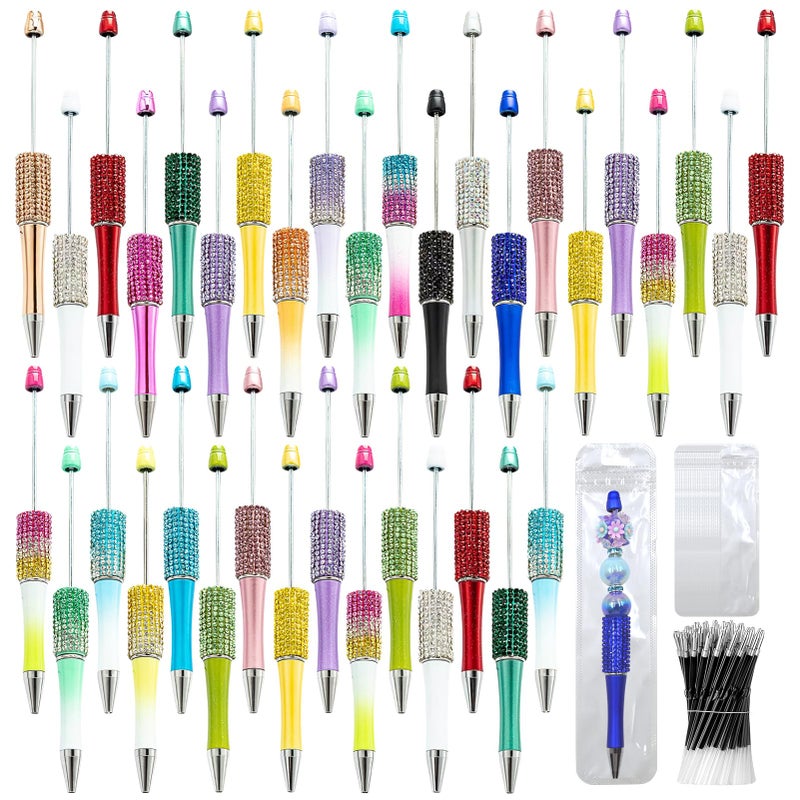 DASTTUIS 75 Pcs DIY Diamond Beadable Pen Kit - 25 Plastic Rhinestone Beaded Pens Bulk with Refills & Bags - Fancy Cute Glitter Pens for Crafting, Students & Teachers â€“ School Supplies, Office Item - Image 1