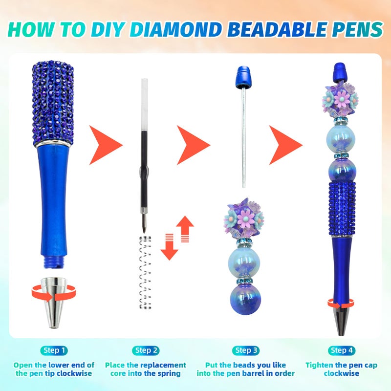 DASTTUIS 75 Pcs DIY Diamond Beadable Pen Kit - 25 Plastic Rhinestone Beaded Pens Bulk with Refills & Bags - Fancy Cute Glitter Pens for Crafting, Students & Teachers â€“ School Supplies, Office Item - Image 3