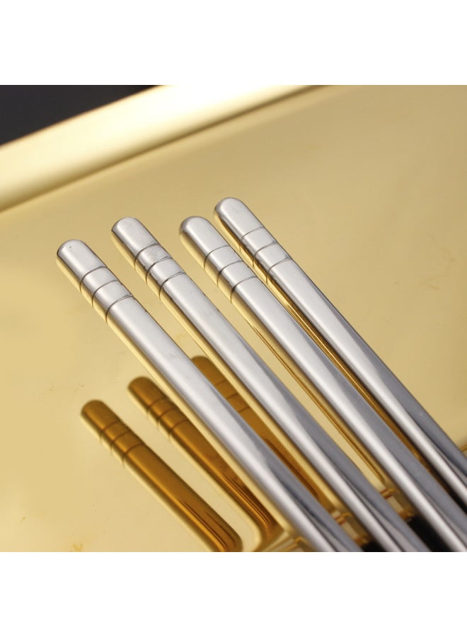 304 Stainless Steel Chopsticks Bare Body 27cm Household Restaurant Public Chopsticks Non-slip Anti-scalding Round Head Chopsticks Square Chopsticks-Color:All Square Chopsticks 27cm  - Image 5