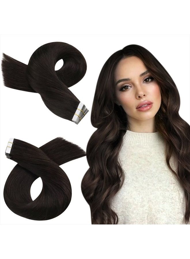 Moresoo Brown Tape in Hair Extensions Invisible Tape in Extensions Real Human Hair Darkest Brown Hair Extensions Tape in Human Hair Brown Glue in Hair Extensions 12 Inch #2 20pcs 30g - Image 1