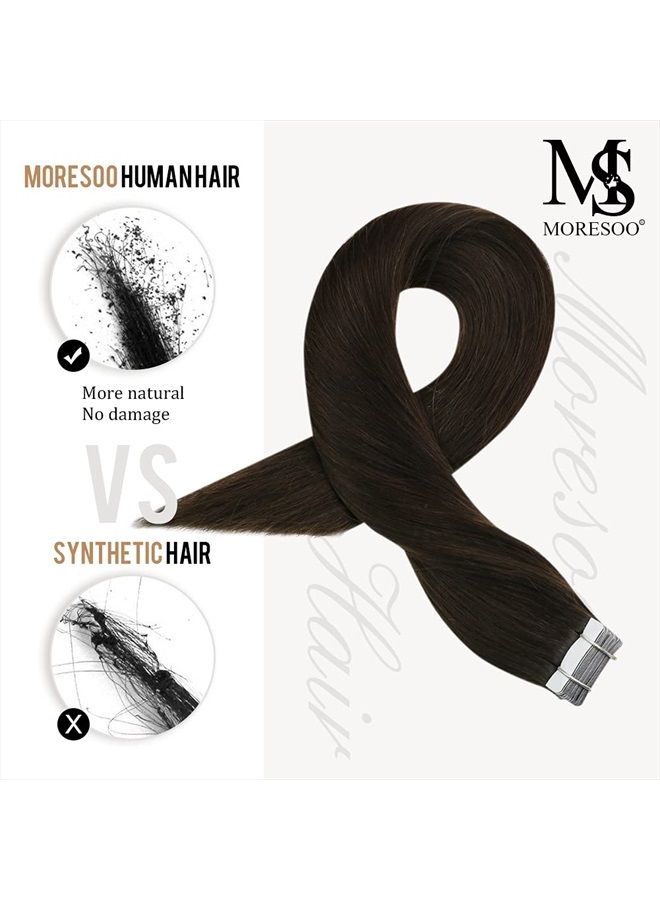 Moresoo Brown Tape in Hair Extensions Invisible Tape in Extensions Real Human Hair Darkest Brown Hair Extensions Tape in Human Hair Brown Glue in Hair Extensions 12 Inch #2 20pcs 30g - Image 4