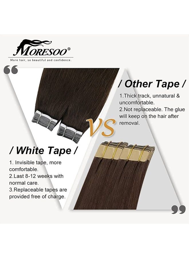 Moresoo Brown Tape in Hair Extensions Invisible Tape in Extensions Real Human Hair Darkest Brown Hair Extensions Tape in Human Hair Brown Glue in Hair Extensions 12 Inch #2 20pcs 30g - Image 3