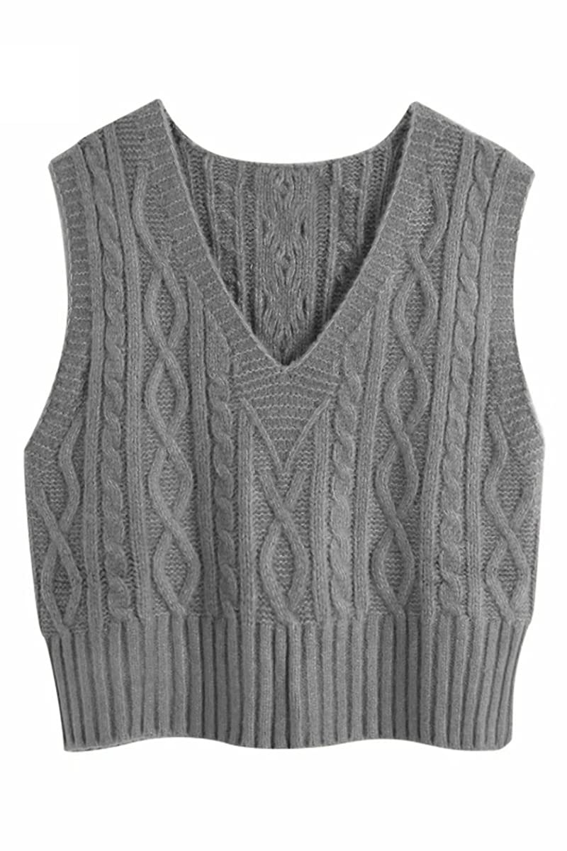 Aoysky Sweater Vest Women's V-Neck Sweater Tank Tops Pullover Cable Knit Vest Solid Color Sleeveless Loose Fit Sweater Top - Image 1