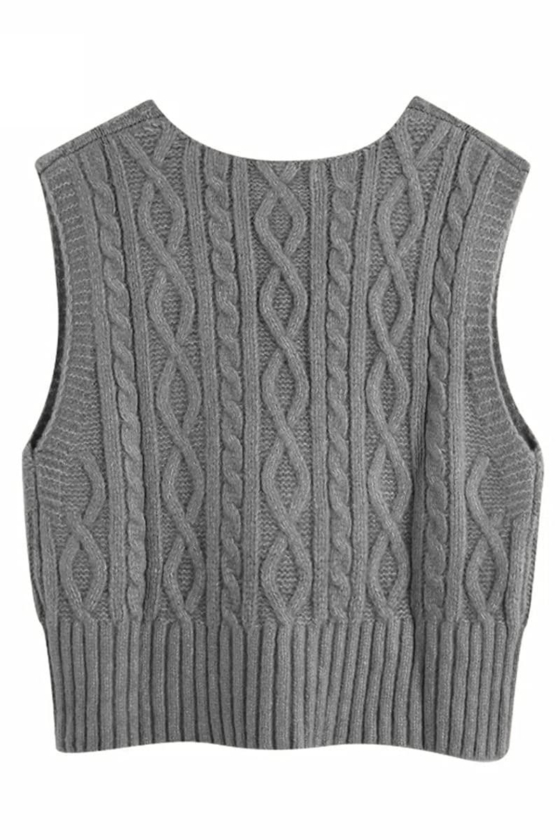 Aoysky Sweater Vest Women's V-Neck Sweater Tank Tops Pullover Cable Knit Vest Solid Color Sleeveless Loose Fit Sweater Top - Image 4