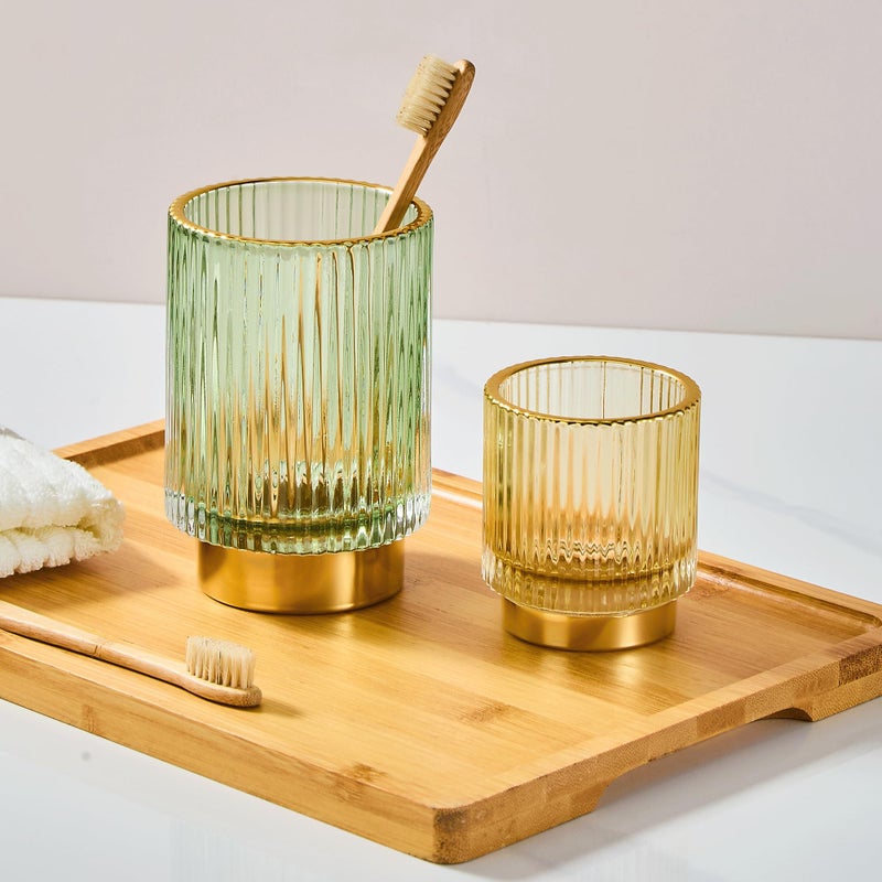 LEICURACE Makeup Brush Holder Organizer,Toothbrush Holders,Desk Pen Pencil Holder,Multifunctional Vintage Glass Brush Cupï¼ˆL/Green/A3-6-USï¼‰ - Image 2