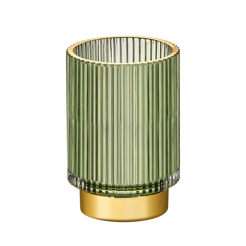 LEICURACE Makeup Brush Holder Organizer,Toothbrush Holders,Desk Pen Pencil Holder,Multifunctional Vintage Glass Brush Cupï¼ˆL/Green/A3-6-USï¼‰ - Image 1
