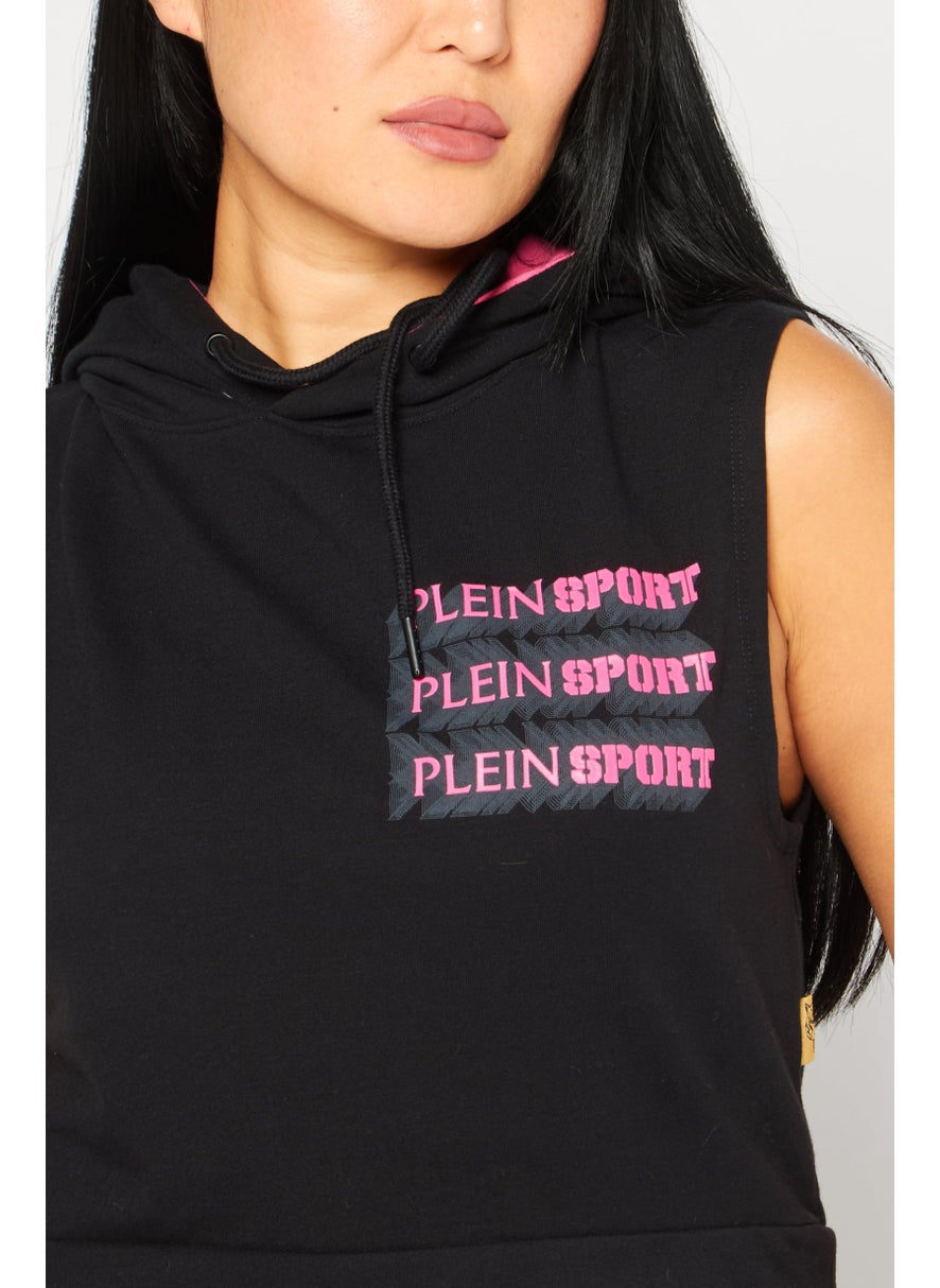 Plein Sport - Women Sportswear Fit Hooded Sleeveless Running Hoodies, Black - Image 1
