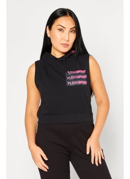 Women Sportswear Fit Hooded Sleeveless Running Hoodies, Black